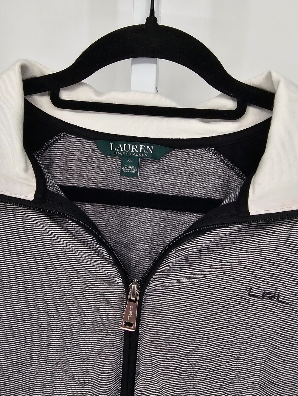 Lauren Ralph Lauren Womens Sz XL Black and White Striped Athletic Jacket Zip Up - Picture 3 of 4
